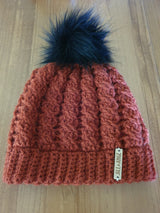 Beanie - Rust Wool Cable - Adult size