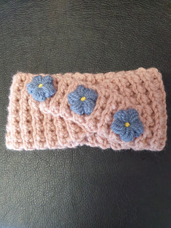 Headband - Blush pink with blue daisies