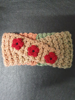 Headband - Beige/Brown/Green variegated with rusty red flowers