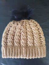 Beanie - Caramel Wool Cable - Adult size