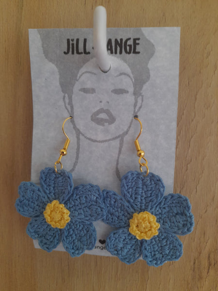 Blue Polyanthus Crochet Earrings