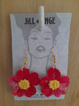 Red/Pink Polyanthus Crochet Earrings